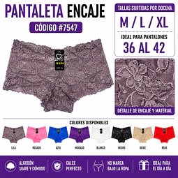 Pantaleta con encajes tallas y colores surtidas la docena 