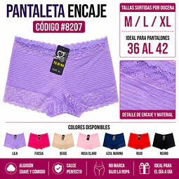 Pantaleta con encajes tallas y colores surtidas la docena 