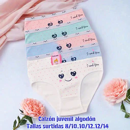 Calzón juvenil algodón tallas y colores surtidas la docena 