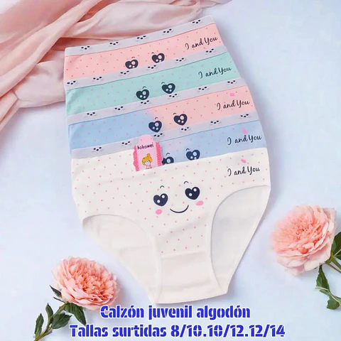 Calzón juvenil algodón tallas y colores surtidas la docena 