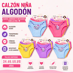 Calzón niña algodón tallas y colores surtidas la docena 