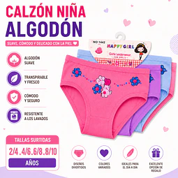 Calzón niña algodón tallas y colores surtidas la docena 