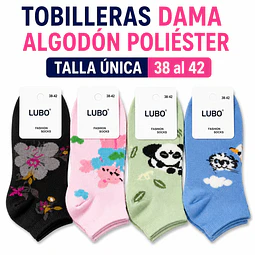 Tobilleras dama algodón poliéster talla única 38 al 42 la docena 