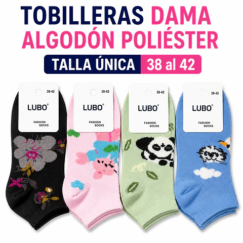 Tobilleras dama algodón poliéster talla única 38 al 42 la docena 