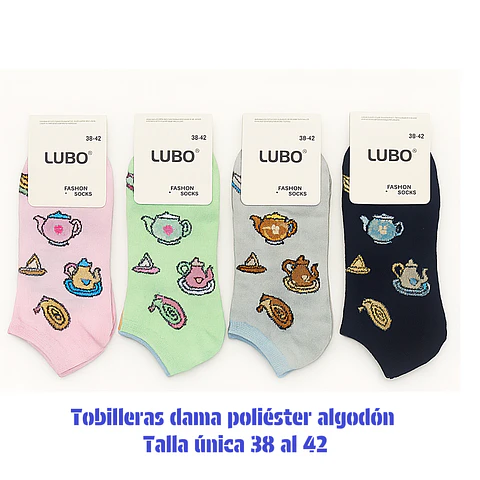 Tobilleras dama algodón poliéster talla única 38 al 42 la docena 