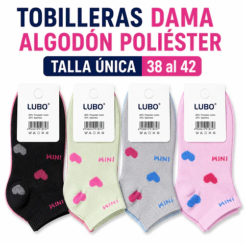 Tobilleras dama algodón poliéster talla única 38 al 42 la docena 