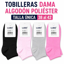 Tobilleras dama algodón poliéster talla única 38 al 42 la docena 