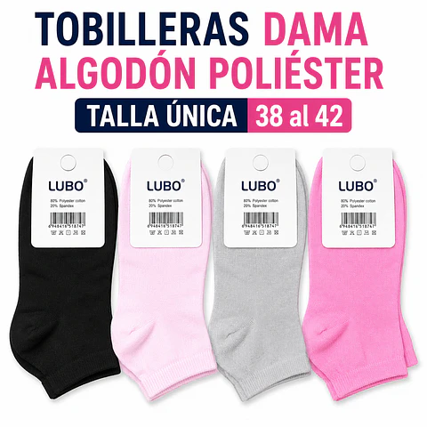 Tobilleras dama algodón poliéster talla única 38 al 42 la docena 