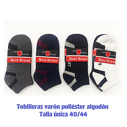 Tobilleras varón algodón poliéster talla única 40 al 44 la docena 