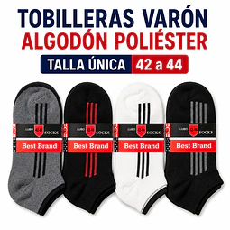 Tobilleras varón algodón poliéster talla única 42 al 44 la docena 
