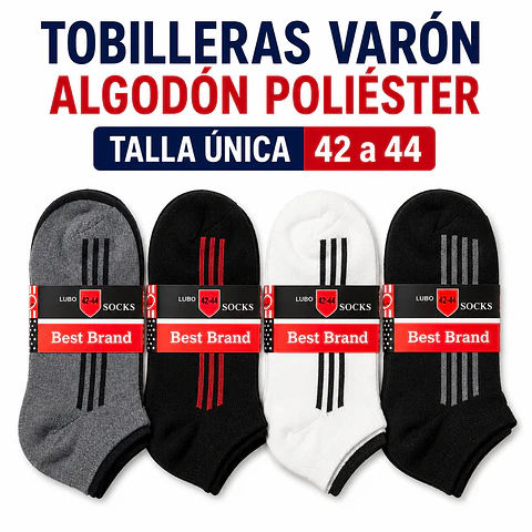 Tobilleras varón algodón poliéster talla única 42 al 44 la docena 