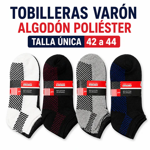 Tobilleras varón algodón poliéster talla única 42 al 44 la docena 