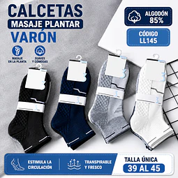 Calcetas Varon masaje plantar algodón 85% talla única 39 al 45 la docena 