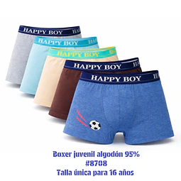 Bóxer juvenil algodón 95% talla única para 16 años y colores surtidas la docena 