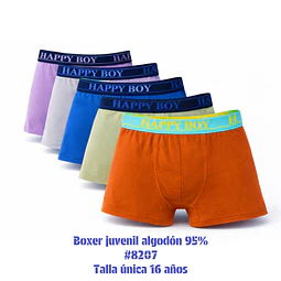 Bóxer juvenil algodón 95% talla única para 16 años y colores surtidas la docena 