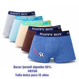 Bóxer juvenil algodón 95% talla única para 12 años y colores surtidas la docena 