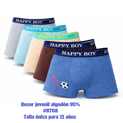 Bóxer juvenil algodón 95% talla única para 12 años y colores surtidas la docena 