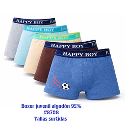 Bóxer juvenil algodón 95% tallas 12/14/16/18  y colores surtidas la docena 