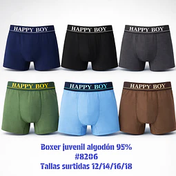 Bóxer juvenil algodón 95% tallas 12/14/16/18  y colores surtidas la docena 
