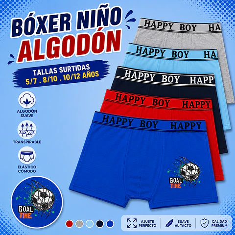 Boxer niño algodón tallas y colores surtidas la docena 