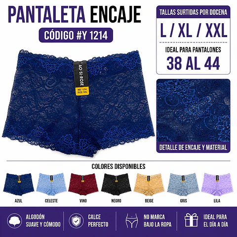 Pantaleta con encajes tallas y colores surtidas la docena 