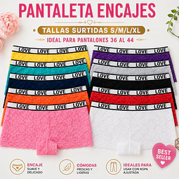 Pantaleta con encajes tallas y colores surtidas la docena 