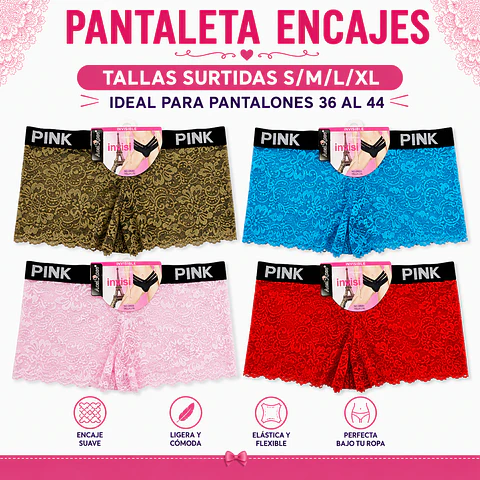 Pantaleta con encajes tallas y colores surtidas la docena 