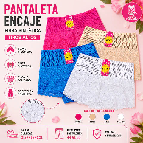 Pantaleta con encajes tallas y colores surtidas la docena 