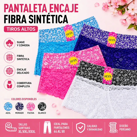Pantaleta con encajes tallas y colores surtidas la docena 