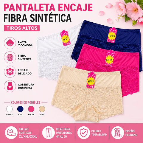 Pantaleta con encajes tallas y colores surtidas la docena 
