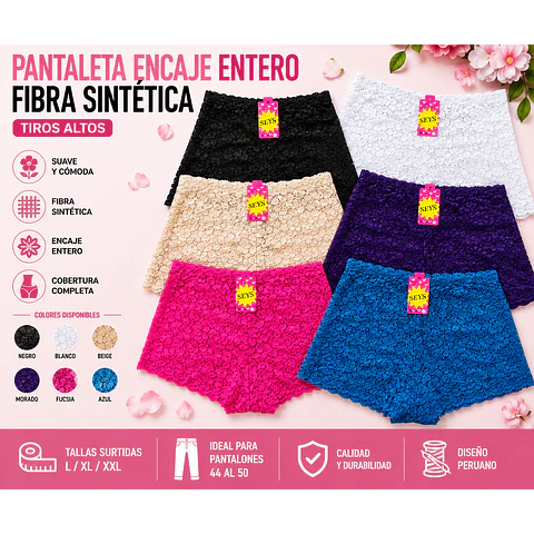 Pantaleta con encajes tallas y colores surtidas la docena 