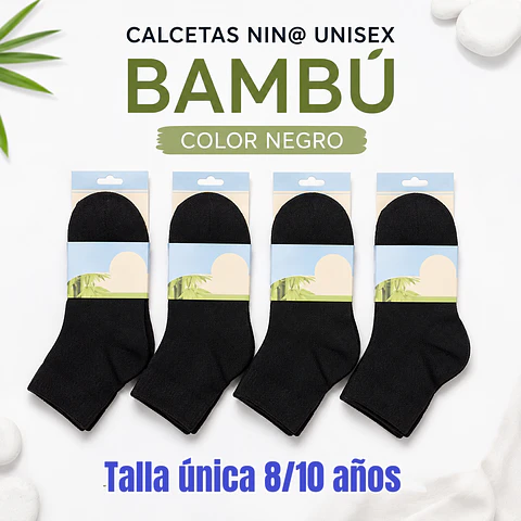 Calcetas nin@ unisex color negro talla única 8/10 años la docena 