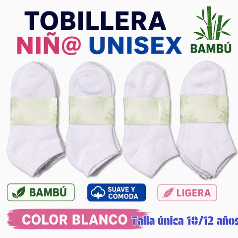 Calcetas nin@ unisex color blanco talla única 10/12 años la docena