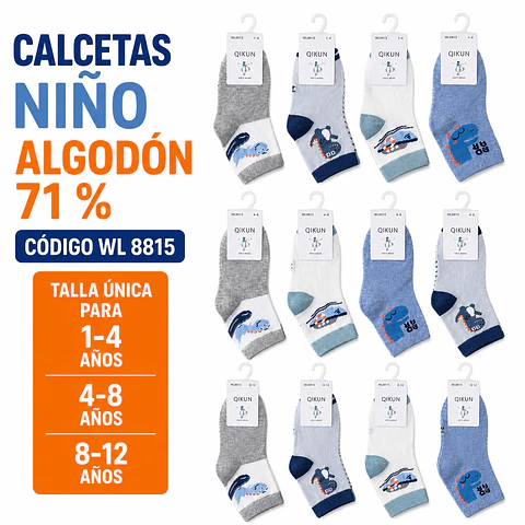 Calcetas niño algodón talla única 8/12 años la docena 