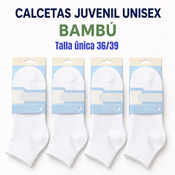 Calcetas bambú juvenil unisex color blanco talla única 36/39 la docena 