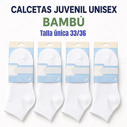Calcetas bambú juvenil unisex color blanco talla única 33/36 la docena 