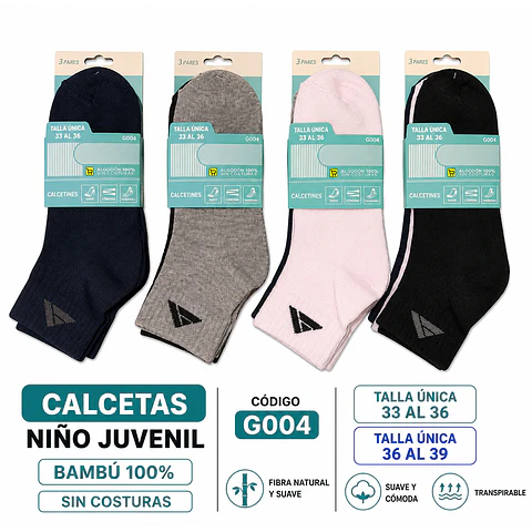 Calcetas bambú juvenil niño talla única 36/39 la docena 