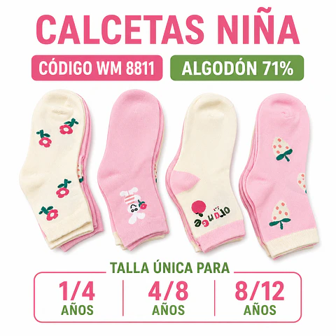 Calcetas niña algodón talla única para 8/12 años la docena 
