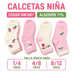 Calcetas niña algodón talla única para 4/8 años la docena