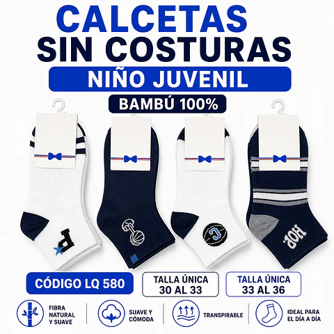 Calcetas bambú juvenil niño talla única 30/33 la docena 