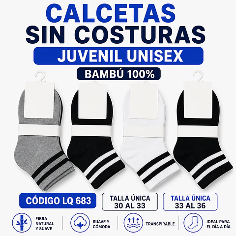 Calcetas bambú juvenil unisex talla única 30/33 la docena 
