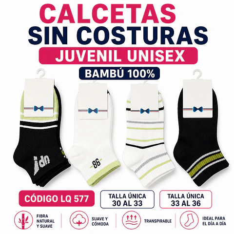 Calcetas bambú juvenil unisex talla única 33/36 la docena 