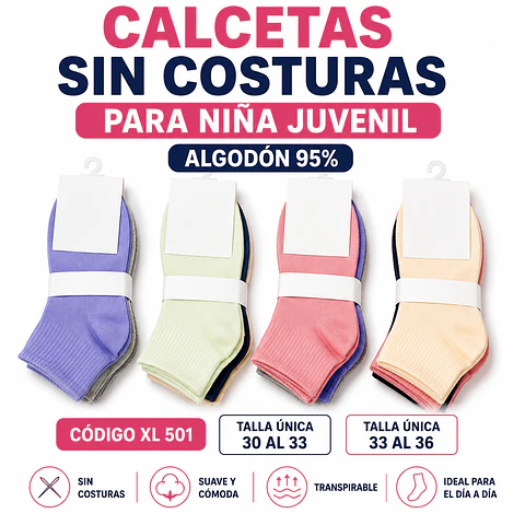 Calcetas algodón juvenil niña talla única 33/36 la docena 
