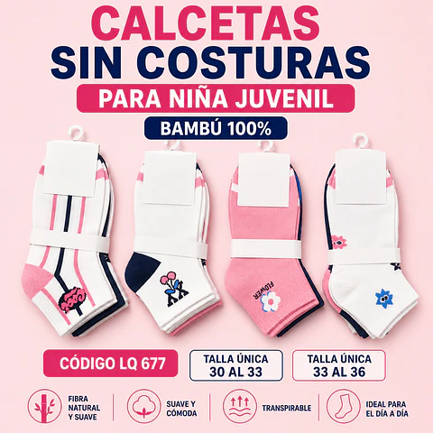 Calcetas bambú juvenil niña talla única 33/36 la docena 