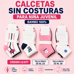Calcetas bambú juvenil niña talla única 30/33 la docena 