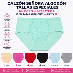Calzon señora algodon tallas especiales 3 XL al 5 XL ideal para pantalón 44 al 52 la docena 