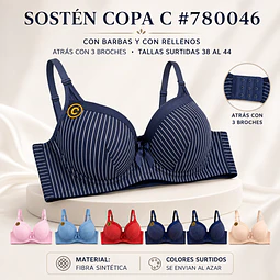 Sostén copa C con barbas y con rellenos tallas y colores surtidas la docena 