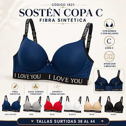 Sostén copa C con barbas y con rellenos tallas y colores surtidas la docena 