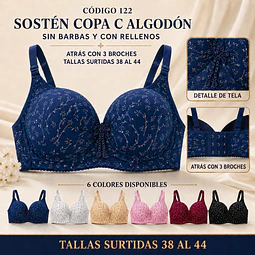 Sostén copa C sin barbas y con rellenos tallas y colores surtidas la docena 