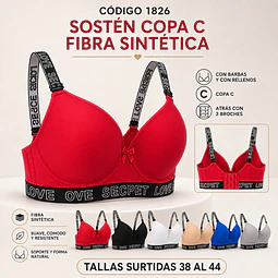 Sostén copa C con barbas y con rellenos tallas y colores surtidas la docena 